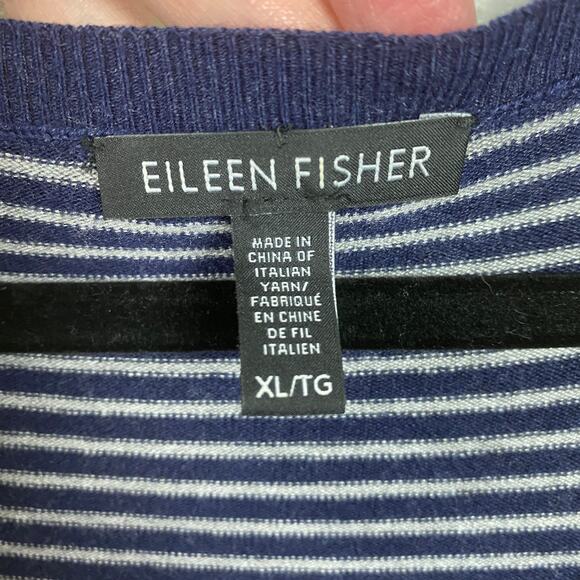 Eileen Fisher Blue&Gray Stripe Long Sleeve Boxy Sweater Sz.XL - Picture 5 of 10